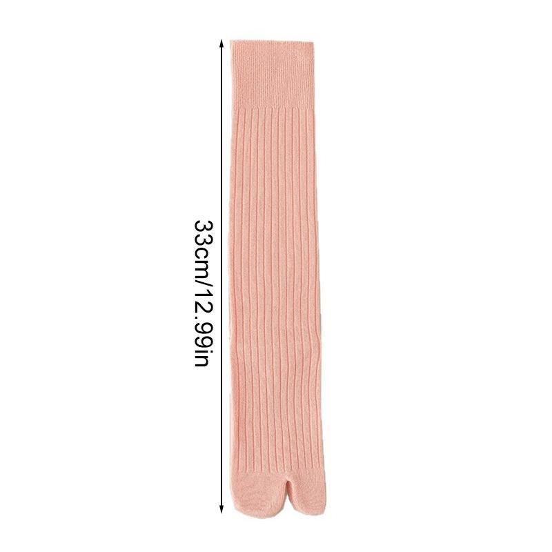 1Pair Vertical Bar Sweat Absorption Knitted Anti Friction Two Finger Socks Personality Cotton Medium Length Tube Split Toe Socks