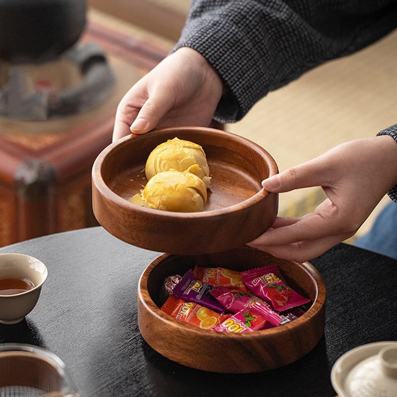 Nordic Style Stackable Plate Walnut Wood Plate Square/ Round Tray Tableware Household Simple Confectionery Plate Fruit Plate
