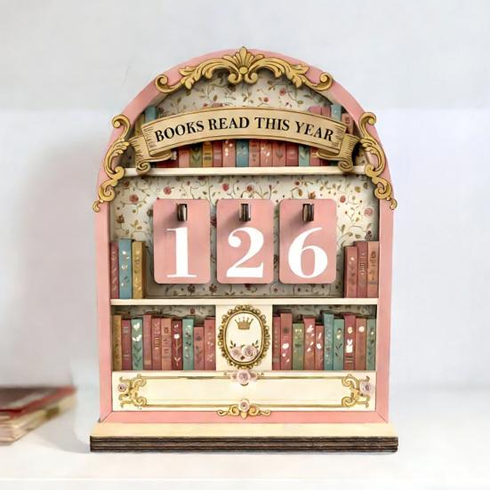 Book Read This Year Counter Wooden Sign Reading Tracker for Bookshelf Home Library Decor Book Lover Gift for Librarian Reader Teacher