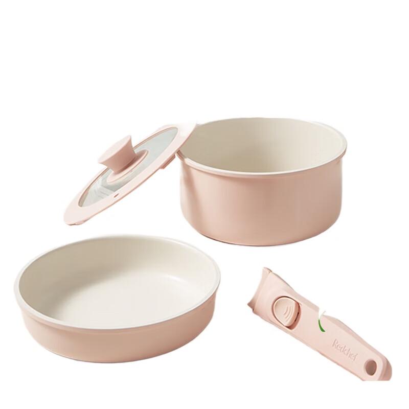 

Червоний Набір Керамічного Антипригарного Посуду Chef зі Знімною Ручкою