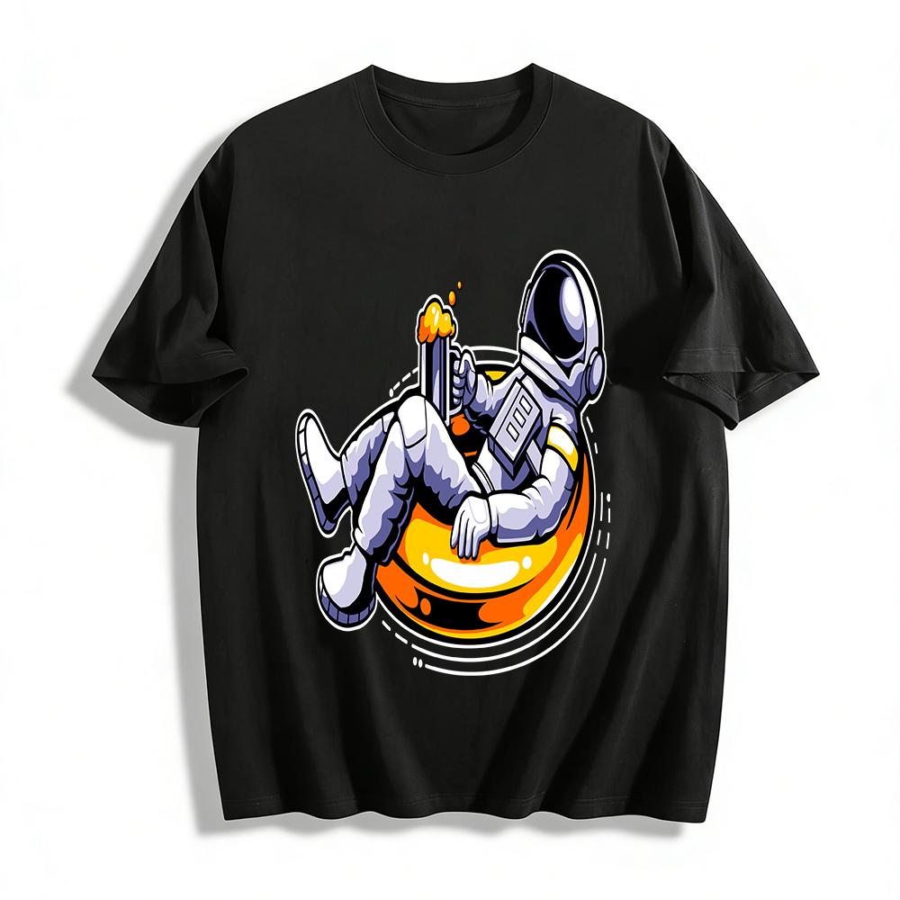 Astronaut Floating with Beer Graphic Casual T-Shirt Pure cotton T-shirt XXS