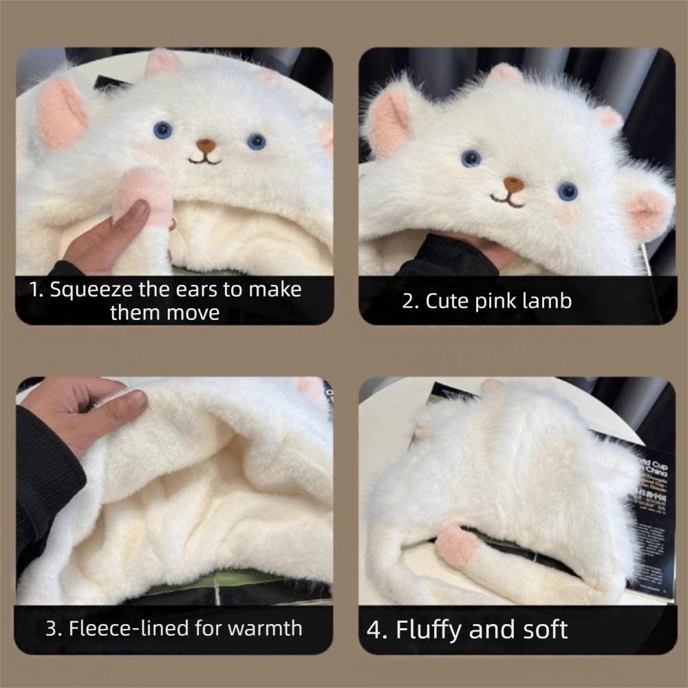 Windproof Winter Plush Hat Sheep Fluffy Ear Protection Cap Lei Feng Cap Lamb Ears Warmer Hat Women