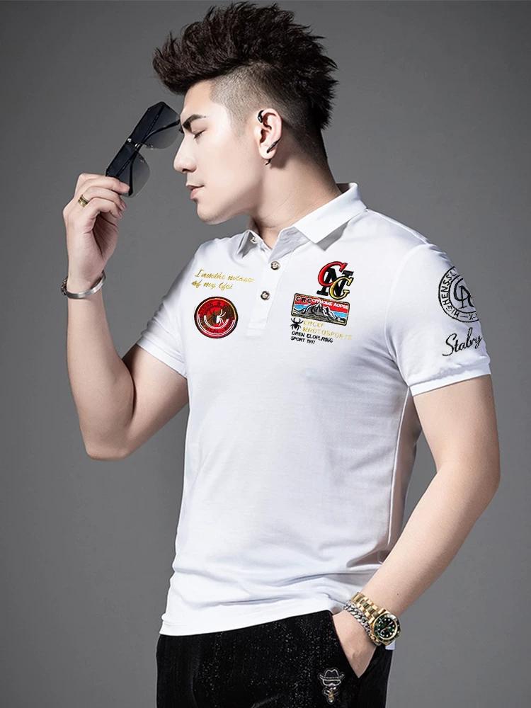 European Goods 2025 Summer New Arrival Classy Men Print Embroider Polo Shirt Men s Trendy Lapel Short Sleeve T-Shirt Men s Clothing L белый