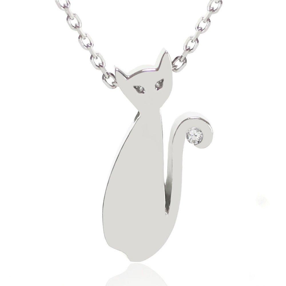 

[cloud jewelry] Cloud Jewelry CN-1c White Cat Pendant Women s Necklace [Wooden Gift Box Included] Sterling Silver 925 cn-1c