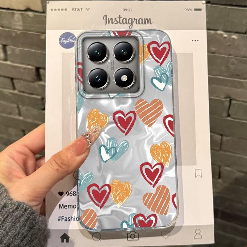 Cute Love Heart Bow Girls Water Texture Phone Case For Xiaomi 14T 13T Pro 14Tpro 11 Lite 5G NE Silicone Shockproof Fundas Cover