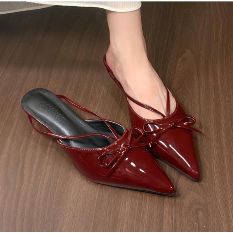 Female Pointed Toe Footwear New 2025 Pumps Women Low Heel Shoes Mules Butterfly-Knot Shallow Ladies Heel Shoes Slides