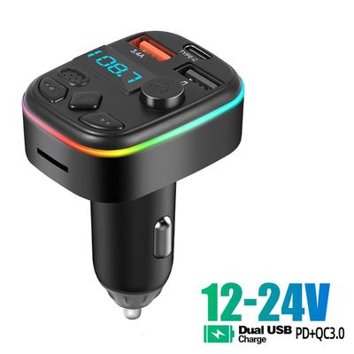 C4 Car Bluetooth 5.0 FM Transmitter Handsfree Car Kit with PD 20W Type-C Dual USB 3.4A Fast Charger Ambient Light Socket