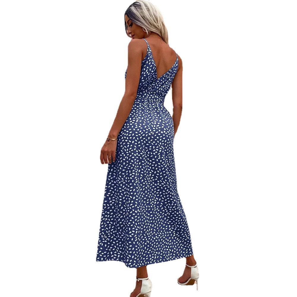 2025 Summer Floral Tie-up V-neck Spaghetti Strap Maxi Dress for Women