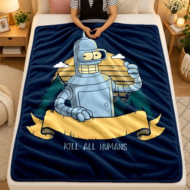 Flannel BlanketFuturama Warm Soft Throw Blanket for Indoor Sofa Bed Living Room Use
