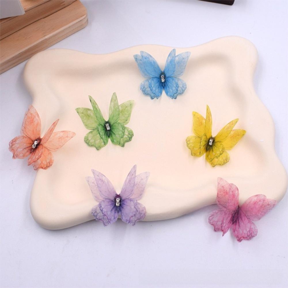 50Pcs 3D Organza Fabric Butterfly Appliques Colorful Translucent Simulation Mesh Butterfly Patch Double-layer