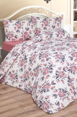 Conjunto de Cama Tasya 4 Peças, Capa de Edredom, Lençol de Cima, Fronha, Tamanho Casal, Padrão Automático, Casamento, Uso Diário Rosa