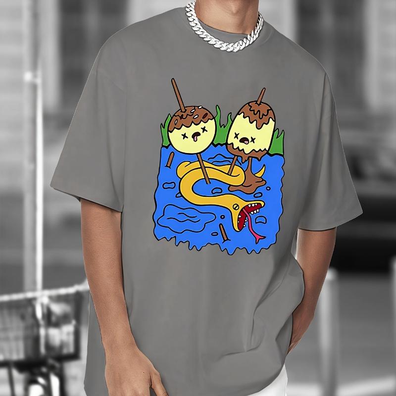 Men's Black T-Shirt, Adventure Time Bubblegum Princess Rock Jack and Finn Print - Casual Street Style Men's Summer T-Shirt