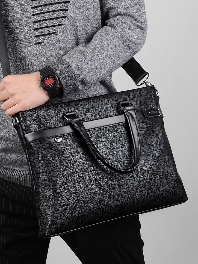 Men's Large Capacity Soft Leather Business Briefcase - A4 Shoulder and Crossbody Computer Bag
