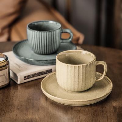 Retro Vertical Pattern Ceramic Coffee Cup Saucer Ceramic Set Household Japanese Mug Afternoon Tea Cup