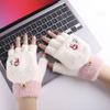 Color Plush Windproof Outdoor Half Finger Gloves Women's Gloves Flip Cover Gloves Thick Mittens