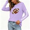 Women's Long Sleeve Neck Top with Rugby Print and Side Slit Hem