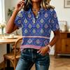Women Casual Floral Print Top Short Sleeve V Neck Button Front Blouse Lightweight Loose Fit Shirt for Everyday Wear