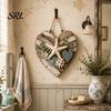 Natural Jute Rope Wall Art Rustic Coastal Heart Shape Hanging Ornament with LED Light, Distressed Farmhouse Pendant Driftwood Sign Wood Beads