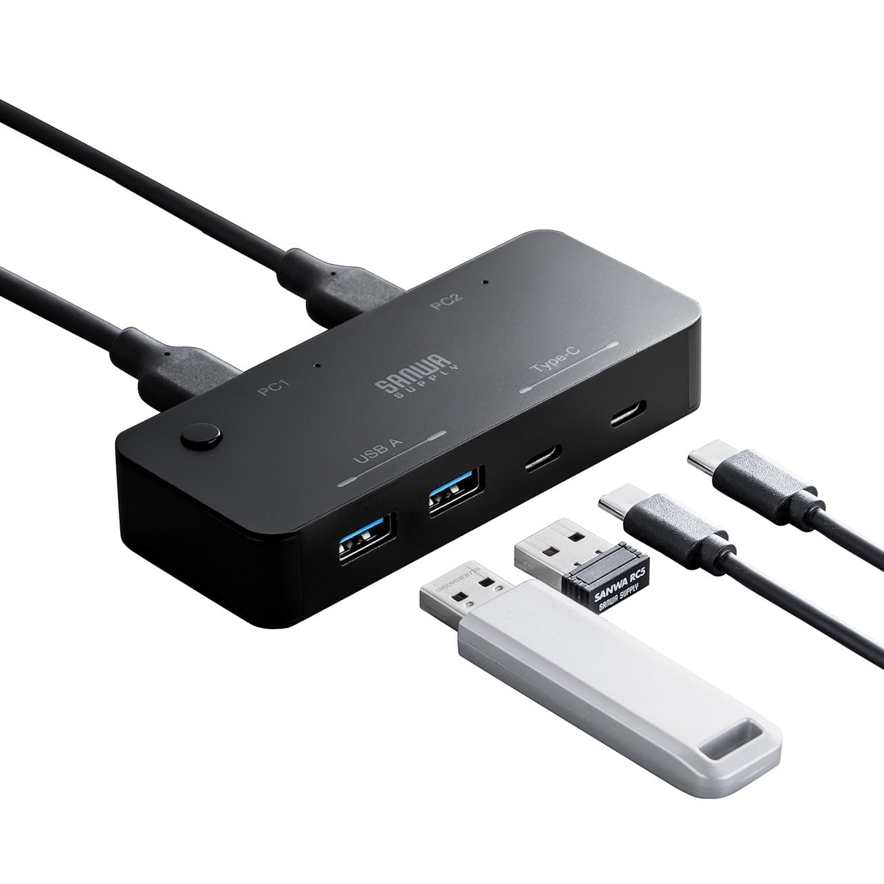 

Sanwa Direct USB 2 4 Outputs x 2 x with compatible Switcher, Inputs, (Type-A / Type-C 2), 5Gbps, Type-A/Type-C cables, 400-SW041