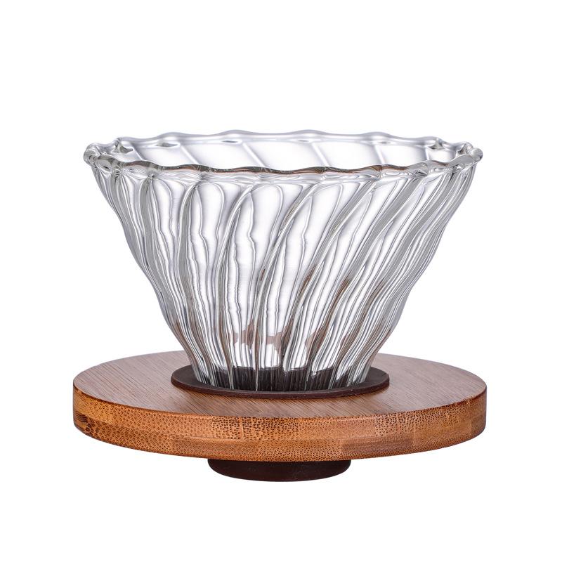 Transparent Glass Coffee V60 Filter Cup, Sharing Pot Set, Wooden Coffee Funnel