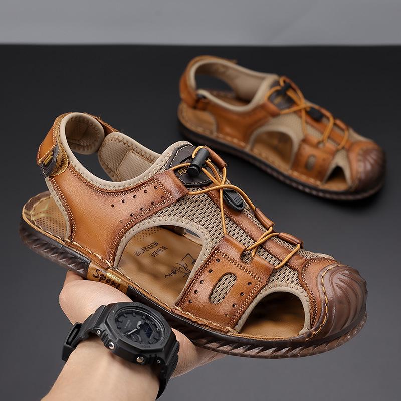 Sandals Men's Leather Baotou Casual Beach Shoes Men's Summer Outdoor Sports River Tracking Cool Slippers Non-slip Men's Shoes