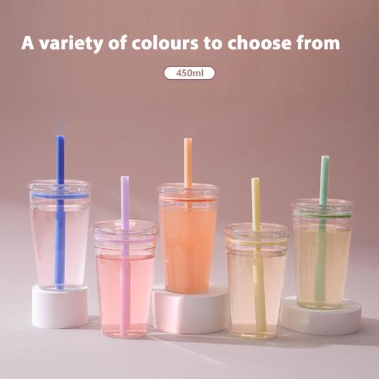Transparent Tritan Straw Tumbler 16oz Colorful Coffee Cup with Lid Cute Leak-Proof Sippy Cup for Iced Coffee Tea Juice Milk