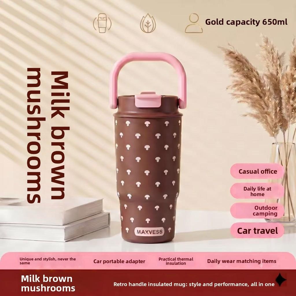 Leopard Print Insulated Water Bottle With Large Capacity And Straw For Girls And Women