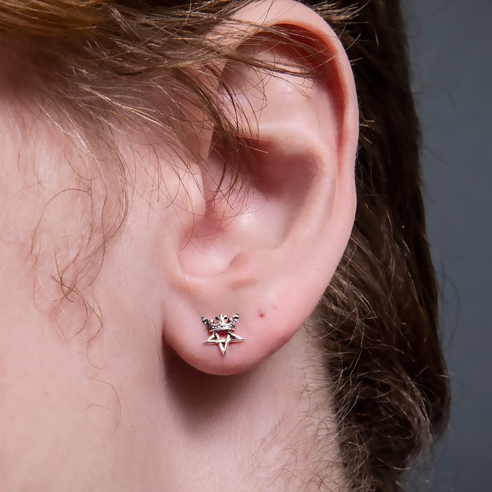 Artemis Kings Crown and Pentagram Earrings AKE0102 Silver Accessories for Men and Brand Stud 925 (Single Earring) Women, Jewelry, Silver, Earrings,