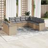 Vidaxl 9-Cz. Garden Furniture Set With Cushions, Beige, Poly Rattan