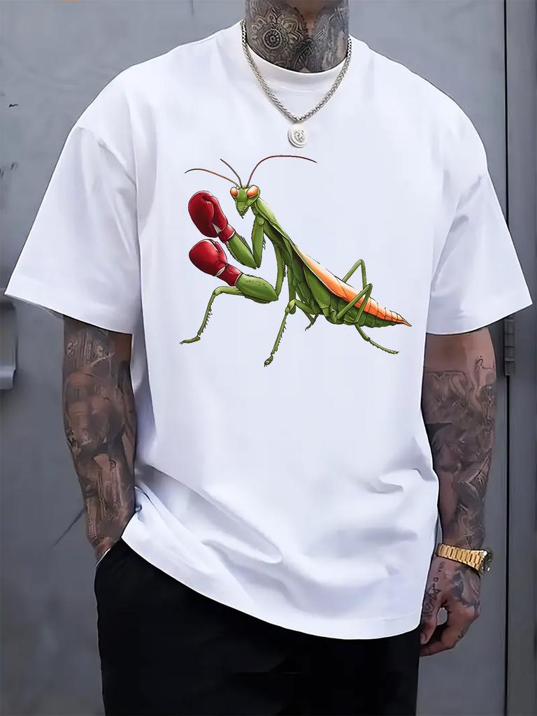 Casual Short Sleeve Tshirt with Vibrant Praying Mantis an...