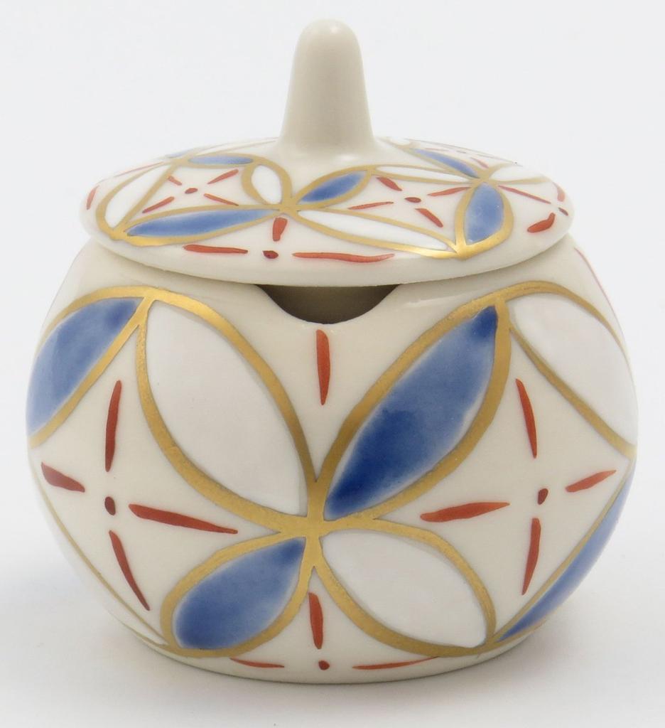 Dutch Kyo-yaki/Kiyomizu-yaki hand-painted salt container with cloisonné TG-011D