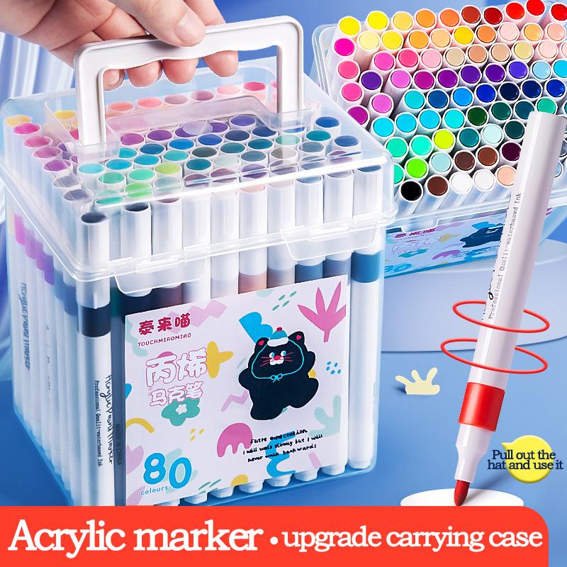 24-80 Colors Acrylic Markers Pen Set with Portable Case Painting Art Marker for Kids Graffiti Stone Ceramic Glass Wood DIY Craft