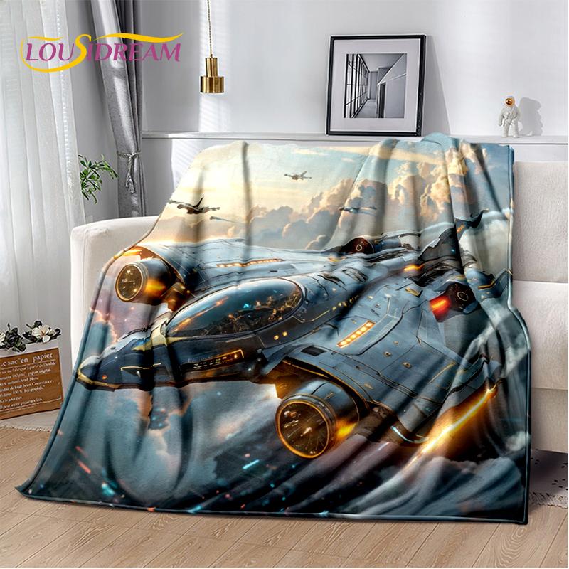 3D Space Spitfire Aircraft  Air Force Jet Fighter Cartoon Blanket,Soft Throw Blanket for Home Bedroom Bed Sofa Cover Child Gift
