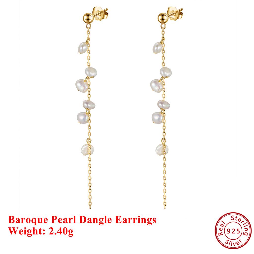 Effie Queen Baroque Freshwater Pearl Dangle Earrings 925 Sterling Silver Pearl Long Chain Tassel Earring Bridal Jewelry GPE08
