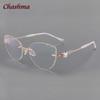 Chashma Cat Eye Titanium Prescrpiton Glasses Diamond Women Rimless Optical Frames Tint Colored Lenses