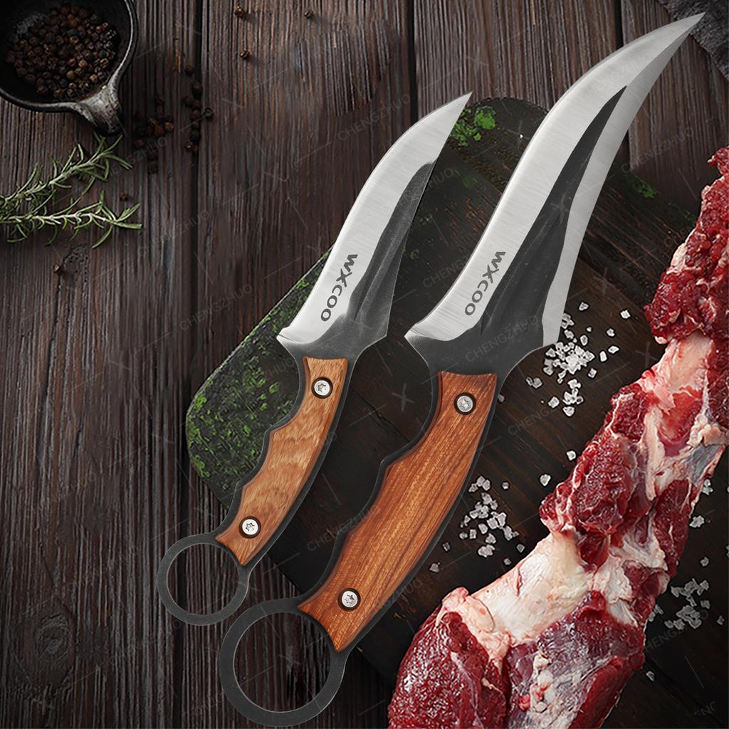 Professionelles Metzgermesser Geschmiedetes Ausbeinmesser Edelstahl Hackbeil Küchenchefmesser Fleisch Fisch Obst Messer mit Abdeckung