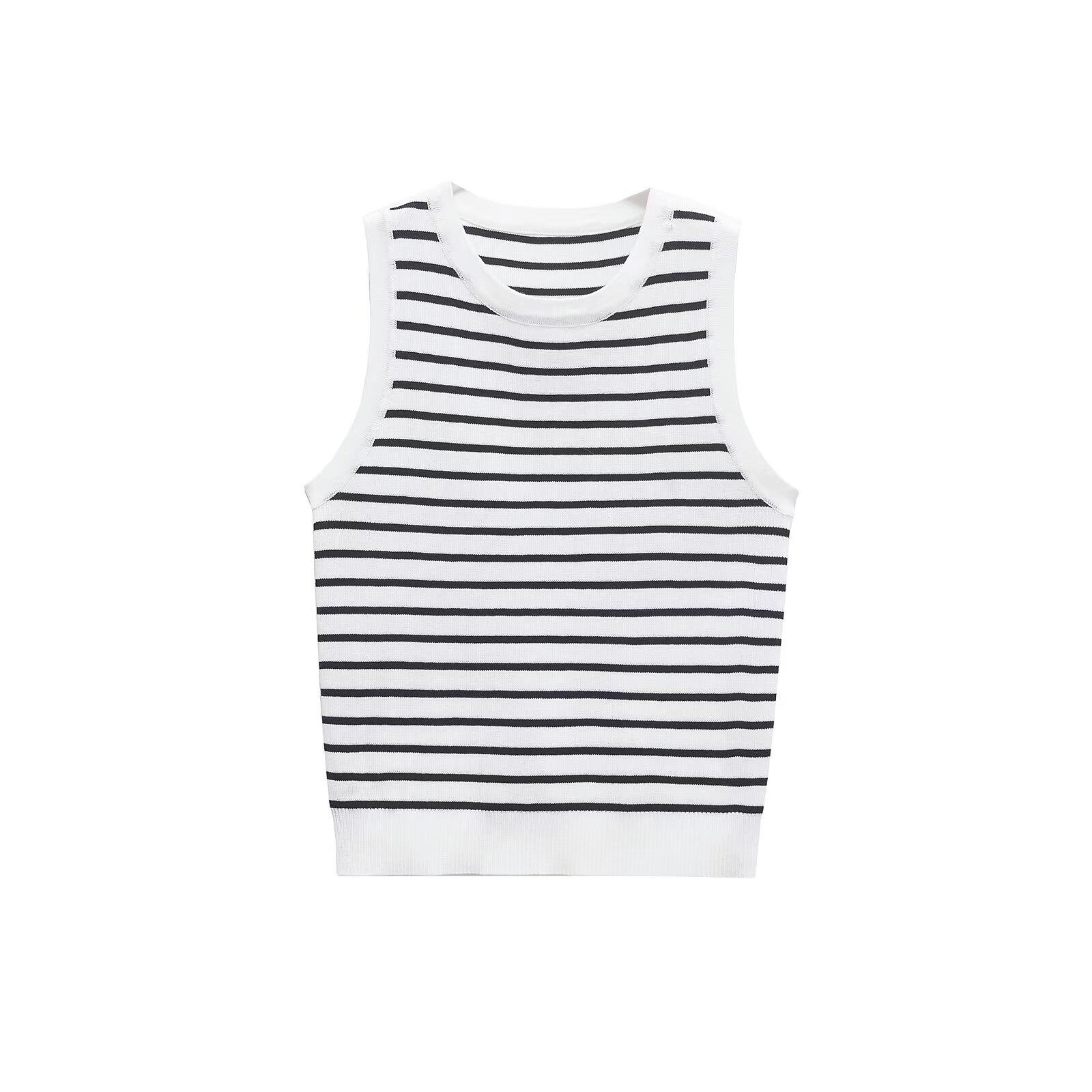 

2025 Spring Women s Striped Sleeveless Round Neck Knit Vest - Slim Fit Large белый