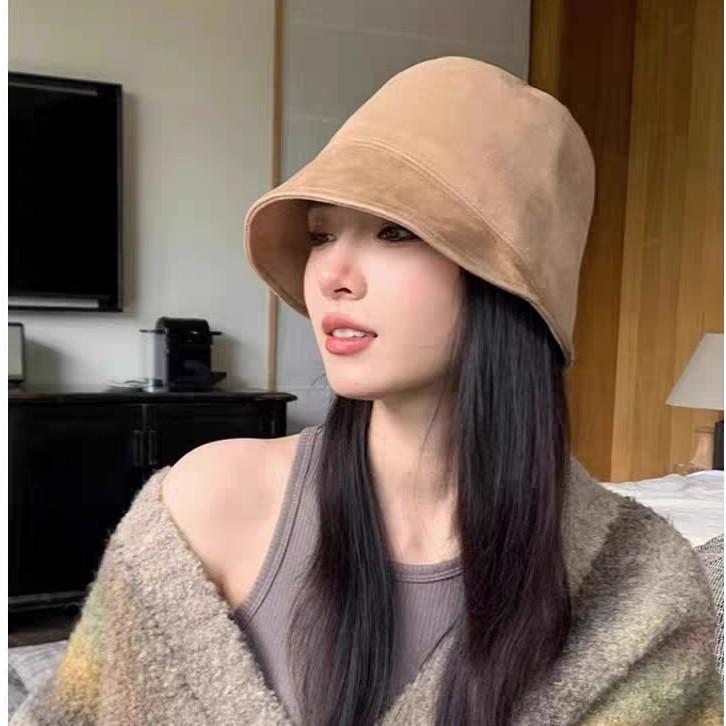 Women's Suede Bucket Hat - Solid Color, Versatile, Large Fit, Face-Covering