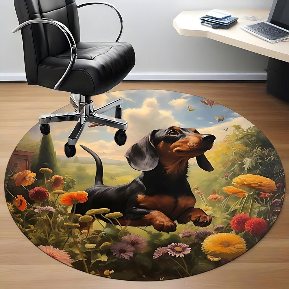 1pc Floral Garden Dachshund Chair Carpet for Office Machine Washable Rug for Office, Good Gift for Family or Friends Yy251225241