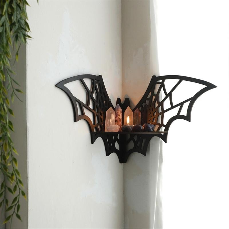 Unique Wood Carves Spiderweb Shelving Unit Wood Wall Floating Shelf for Halloween Festival Decoration Storage Rack