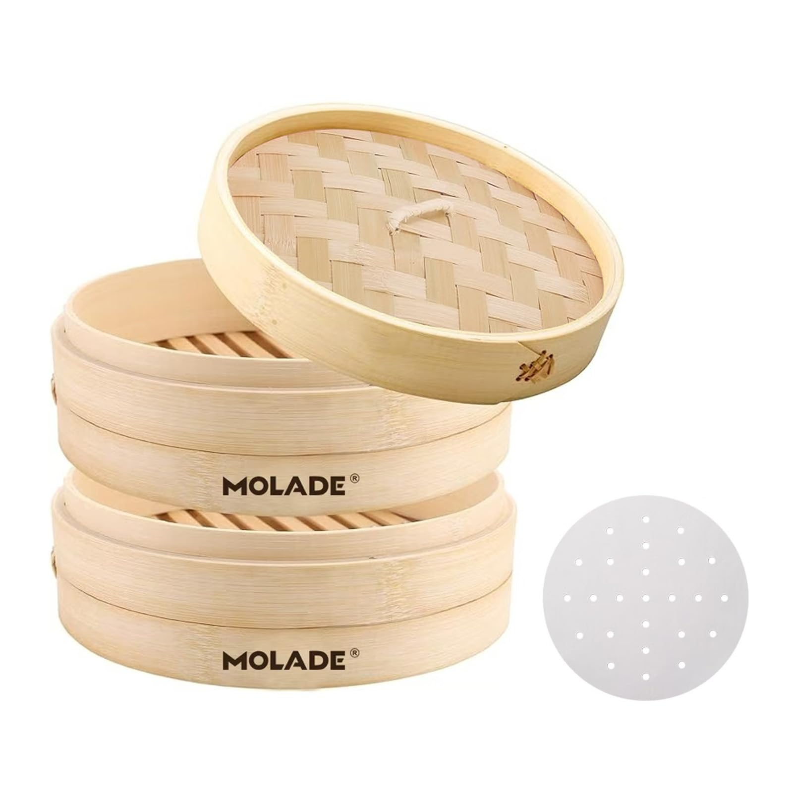 

MOLADE Бамбуковая пароварка Ручной работы Бамбуковая пароварка из натурального бамбука Китайская Включает 50 листов специальной бумаги для бамбуковой пароварки Пароварка Включает 2 китайские пароварки