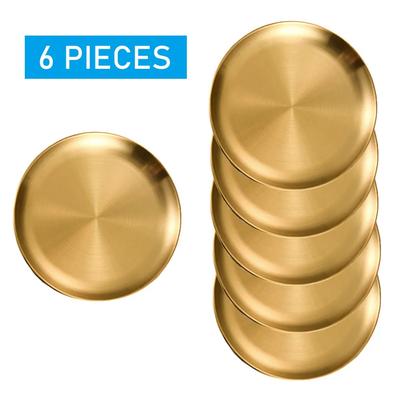 6Pcs Stainless Steels Round Plate Rust-Proof Shallow Tray Plate 20/23/26/30cm Camping Plate BBQ Picnic Dishes Cookware