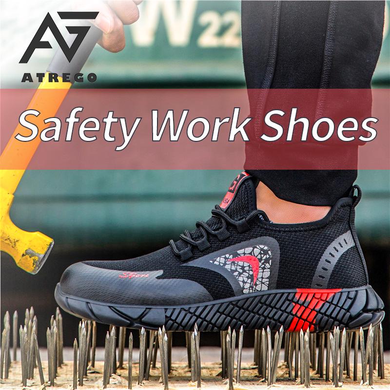 AtreGo Breathable Safety Shoes Men Summer Lightweight Work Shoes Steel