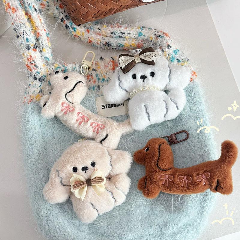 2Pcs Cartoon Puppy Plush Toy Pendant Keychain Stuffed Animal Doll Keyring Lovely Backpack Pendant Car Key Holder Decoration Gift