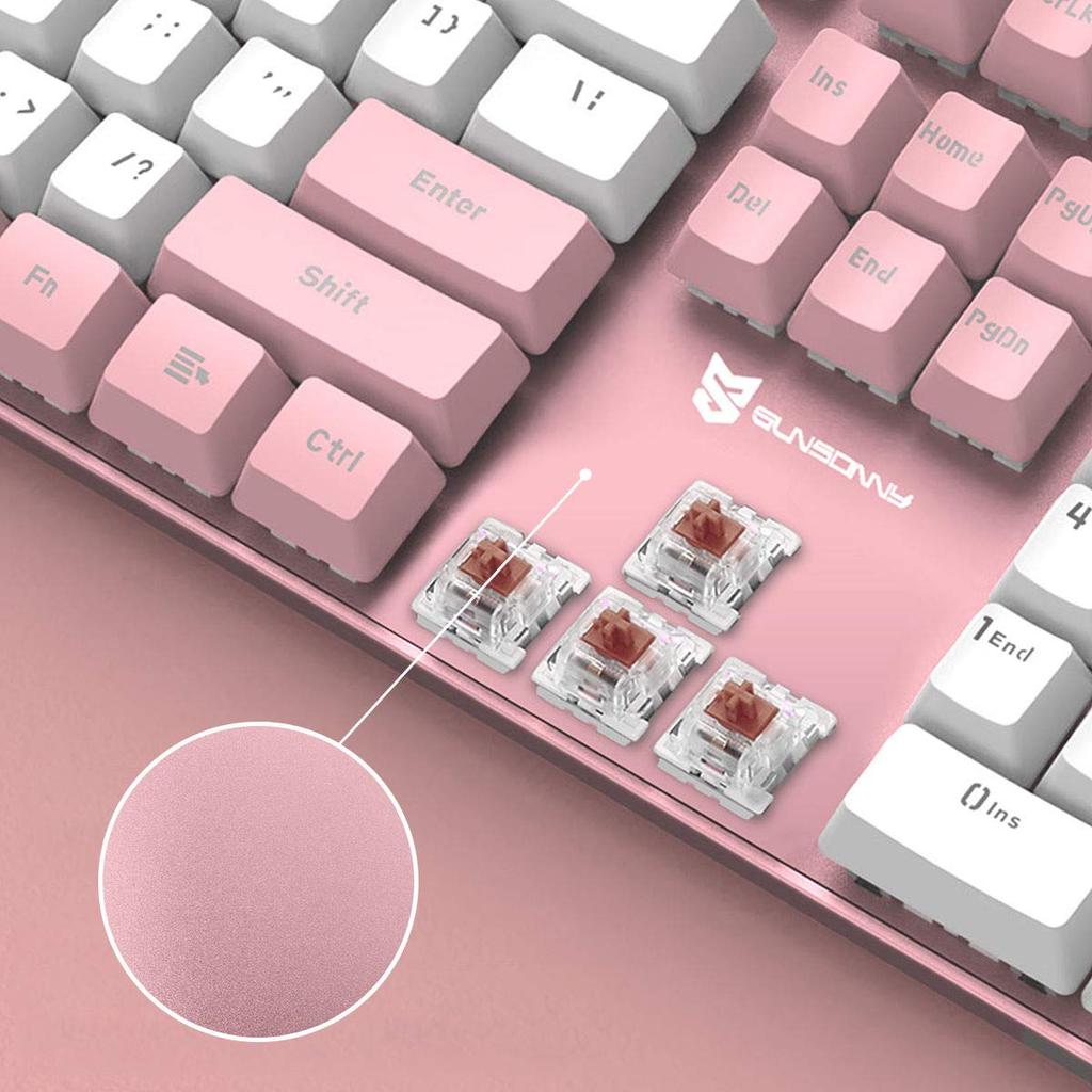 Merdia Mechanical Gaming 104 US USB Wired LED Backlight Switch Pink and Keyboard, Keyboards, Layout, Keyboard, (Brown - White)