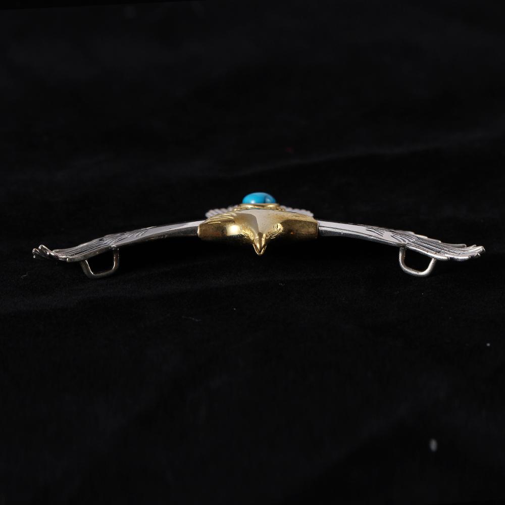 S925 Sterling Silver Jewelry Thai Silver Handmade Turquoise Gold Head Eagle Fashion Pendant for Men