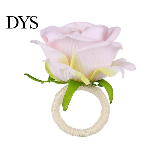 Reusable Floral Napkin Fasteners for Banquets Artificial Rose Ring, Fabric Pink Flower Holder, Rustic Buckles Party Ring Farmhouse Wedding Bridal