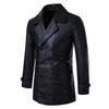 European size medium and long trench coat men's lapel leather jacket double-breasted slim-fitting European and American coat coat men