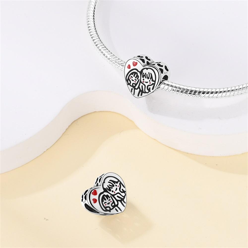 Charms Original Copper Heart Love Sister Beads Fit Bracelet Diy Fine Gift Women Delicate Jewelry Accessory