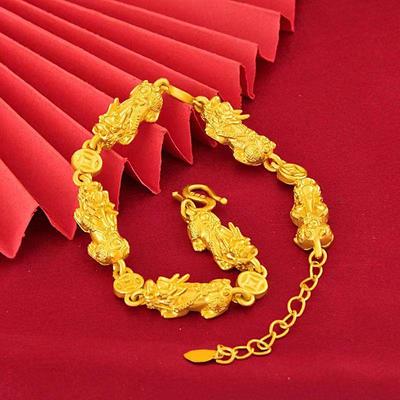 Bracciale Pixiu Regolabile Oro Sabbia Vietnamita - Gioielli in Ottone Placcato Oro per Uomo e Donna